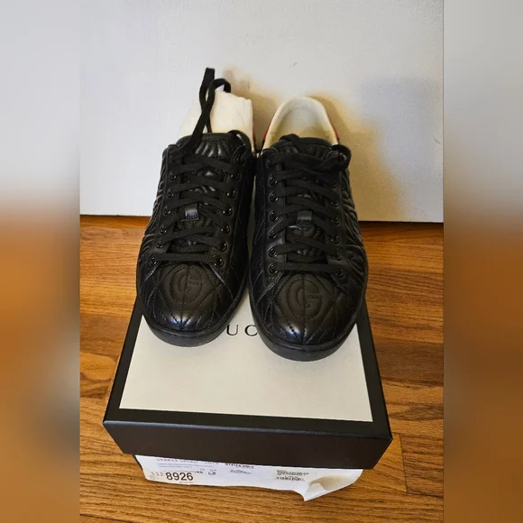 Gucci Men's Ace Rhombus Stitched GG Leather Sneakers - Picture 5 of 9